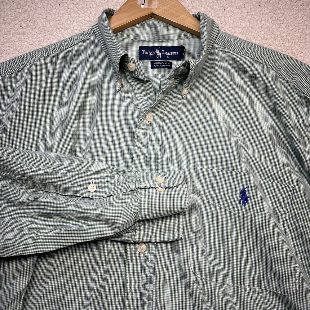 Ralph Lauren Button Down Mens XL‎ Green Yarmouth Check Long Sleeve Pony Logo